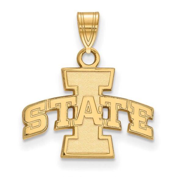 14k Yellow Gold Iowa State Small 'I STATE' Pendant - Picture 1 of 3